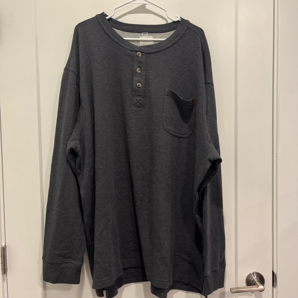 Ducks Unlimited 3XL Charcoal Gray Waffle‎ Knit Henley Long Sleeve Pocket Shirt